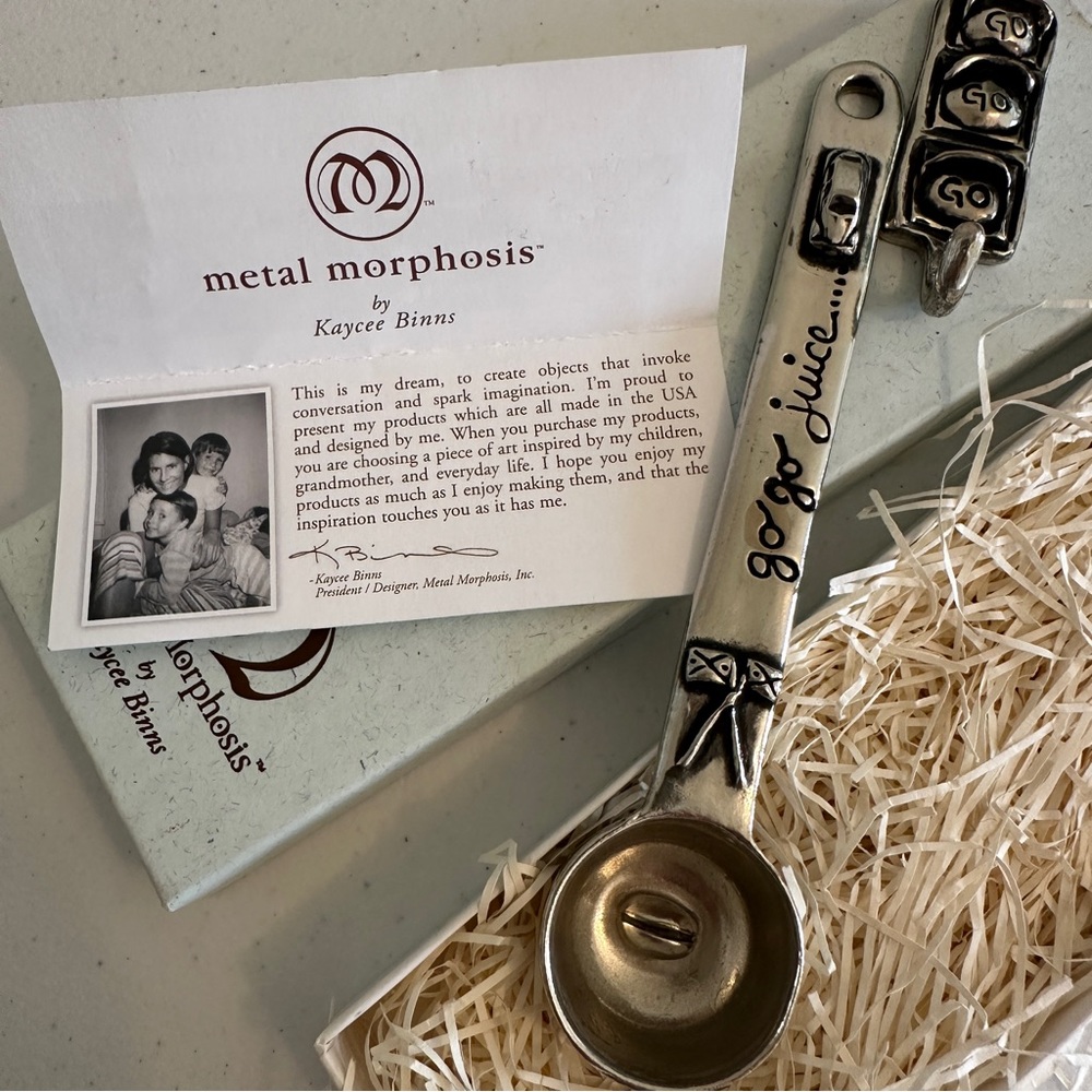 Pewter Coffee Spoon Scoop “Go Go Juice” NWT Metal Morphosis Kaycee Binns - Picture 5 of 11